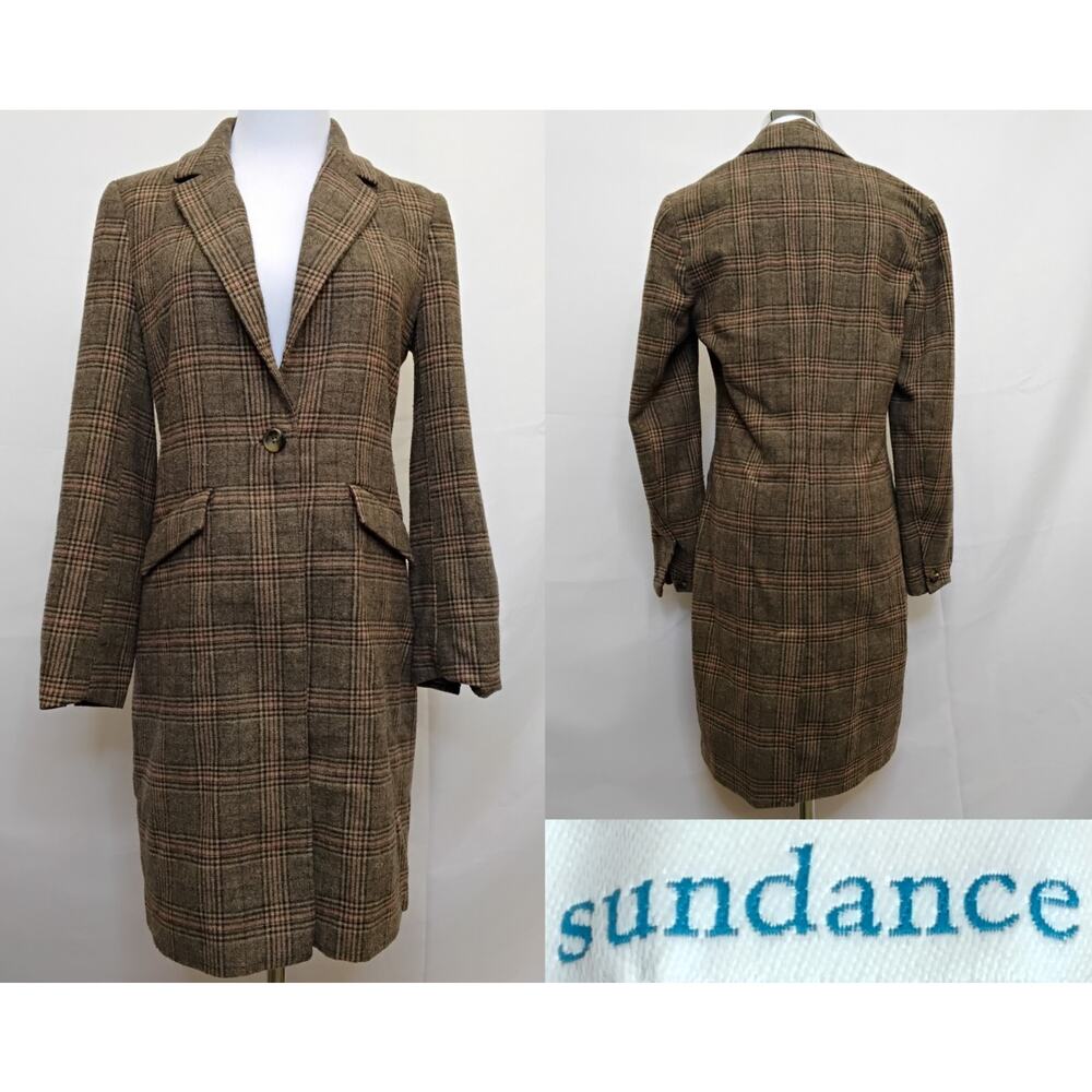 Sundance Duster Jacket Women's XS Brown Plaid Wool Blend Tweed #Z5354